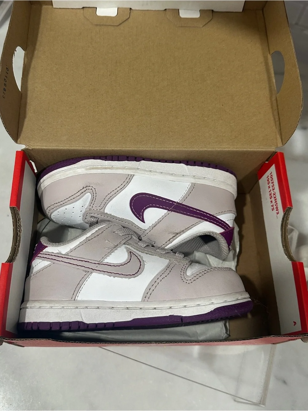 Nike Dunk Low Little Kids Sneakers White & Purple Size 8C w/ Box